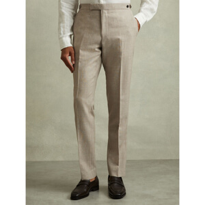 REISS ELLIOT Wool Linen Checked Side Adjuster Modern Fit Trousers